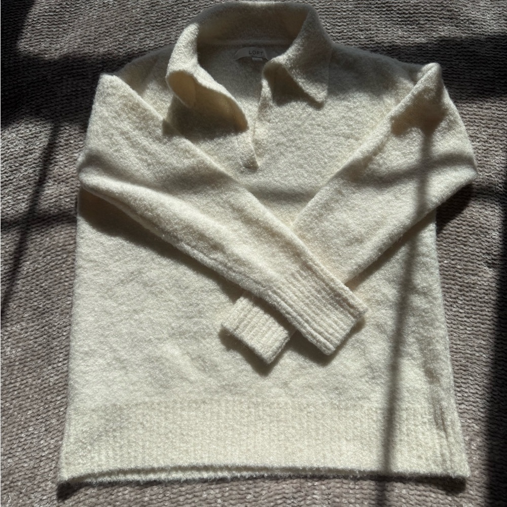 LOFT Ivory Textured Knit Sweater